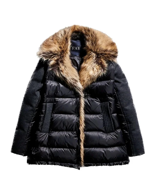 oversized coatFay Ultra Light Quilted Down Jacket with Faux Fur Lapels