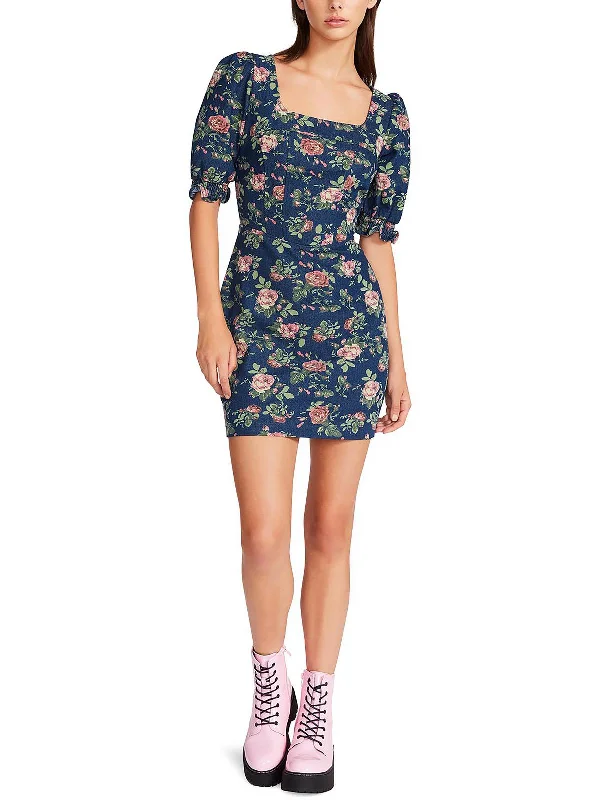 ashionable dressWomens Floral Square Neck Mini Dress