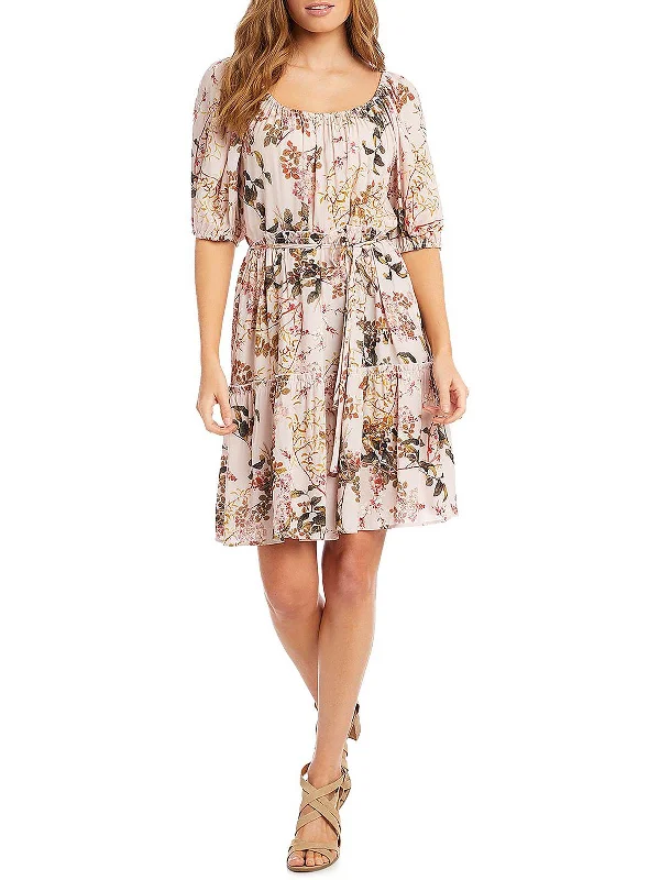 pleated dressWomens Floral Print Above Knee Fit & Flare Dress